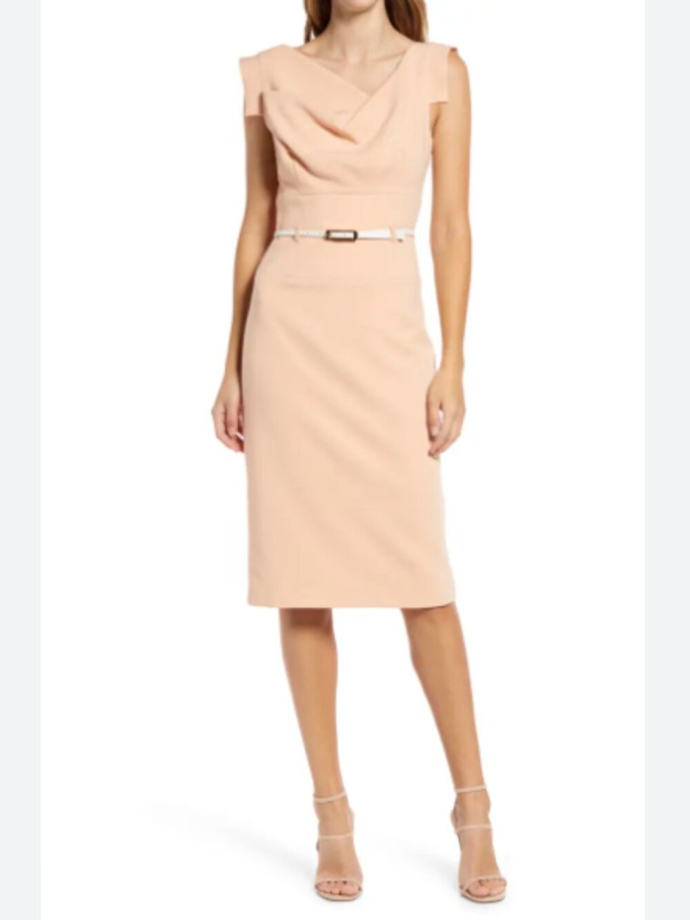 Black Halo Jackie O Sleeveless Fitted Sheath Dress with Belt in Peach Size 2